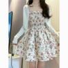 Suit for Women 2025 New Summer Style Sweet Waist Floral Suspender Dress A-Line Skirt Cardigan Top Two-Piece Set