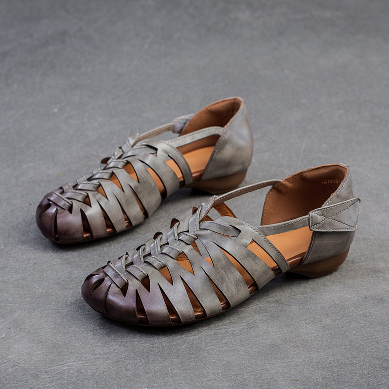 Dép Sandal Nữ Quai Dệt Hở Ngón Da Mềm Đế Cao 3cm - 4cm Màu Xám, Nâu
