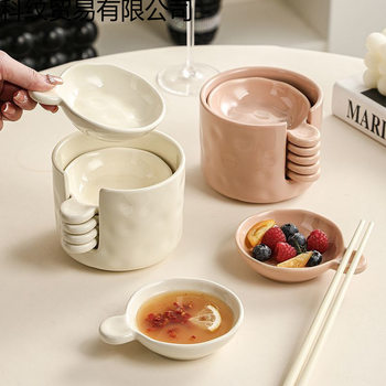 Cream Flavor Dish with Storage Set Can Hold Chopsticks, Thickened High-Temperature Resistant Ceramic Sauce Dish, Dipping Sauce Dish for Delivery