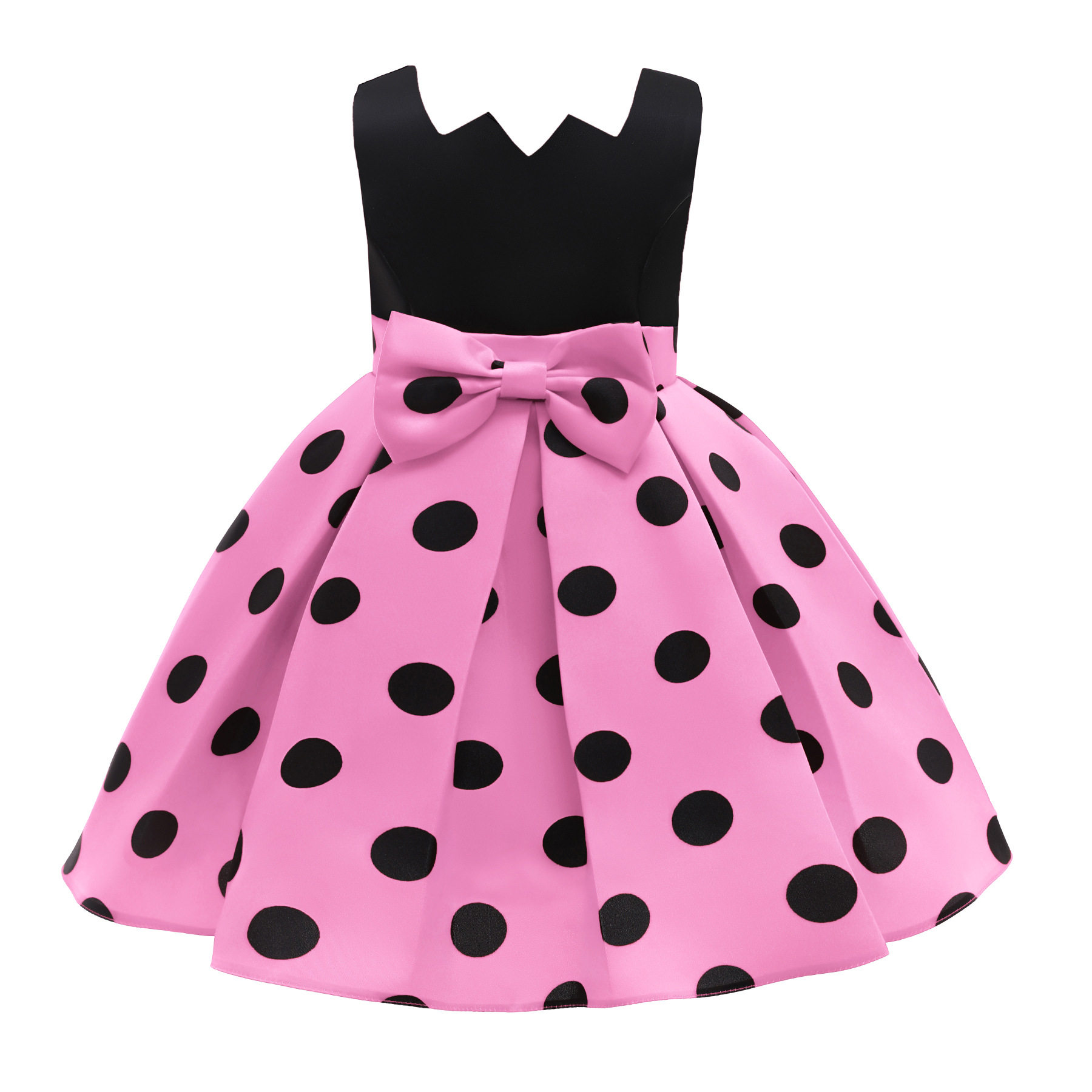 retro girls' dress vest dress princess dress polka dot print bow dress children's dress