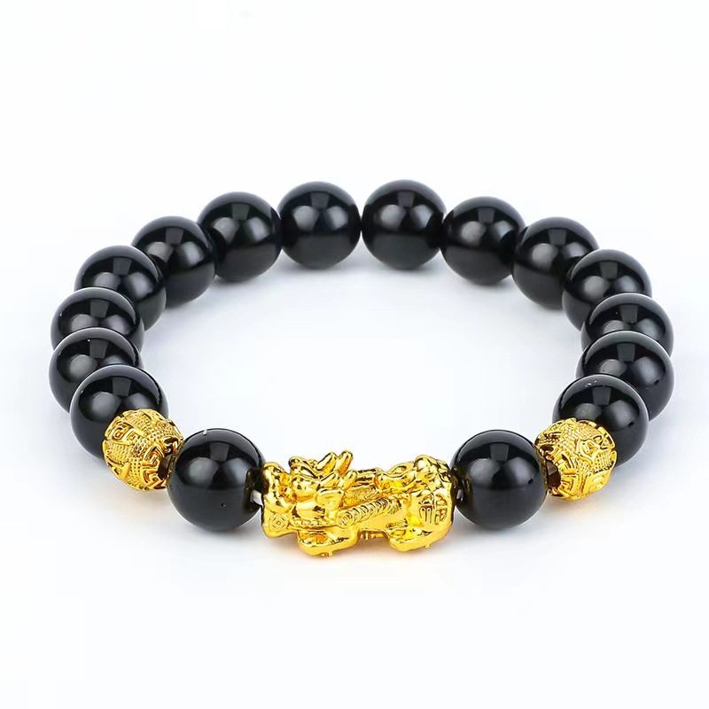 Bracelet imitation obsidian sand gold six words mantra bracelet ethnic style men and women piqiu live drainage wholesale