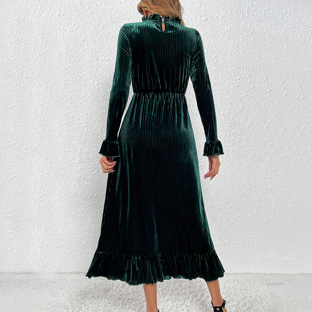 Elegant Velvet A Line Long Dress Waist Defining Slimming Fit Comfortable Fabric Perfect for Parties and Gatherings