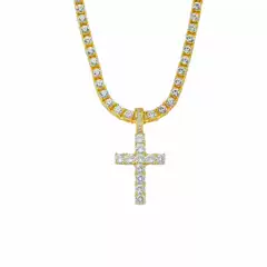 European and American fashion new zircon cross pendant necklace niche design high sense 4mm single row diamond tennis chain