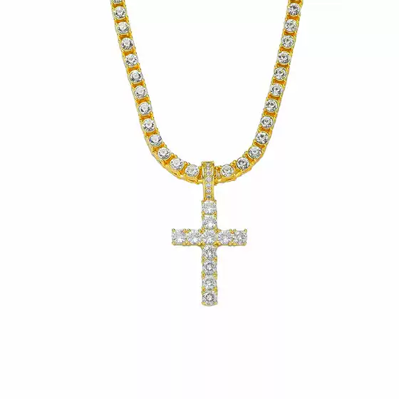 European and American fashion new zircon cross pendant necklace niche design high sense 4mm single row diamond tennis chain