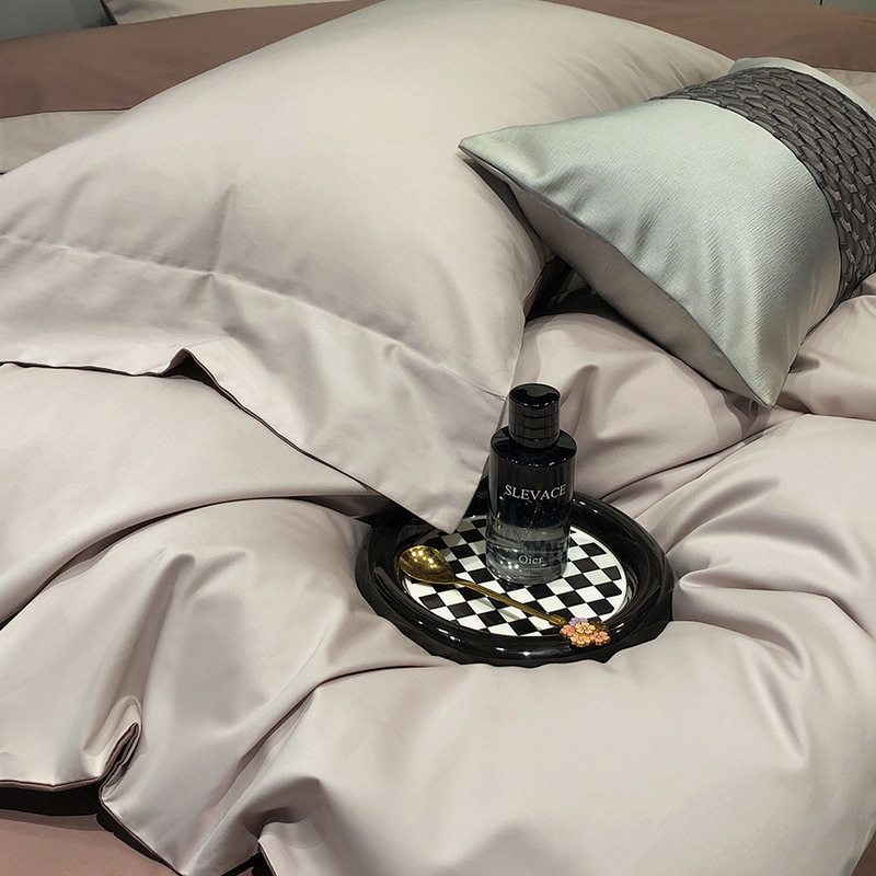 Class a Solid Color Long-Staple Cotton Four-Piece Bedding Set, Thickened Pure Cotton Bed Sheet, Duvet Cover, Fitted Sheet, Dormitory Three-Piece Set