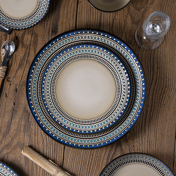 European and American ceramic tableware underglaze color suit relief steak plate salad bowl rice bowl western restaurant fish plate cup