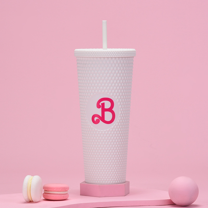 双层塑料吸管杯710ml大容量创意吸管杯扎手杯榴莲杯便携钻石杯