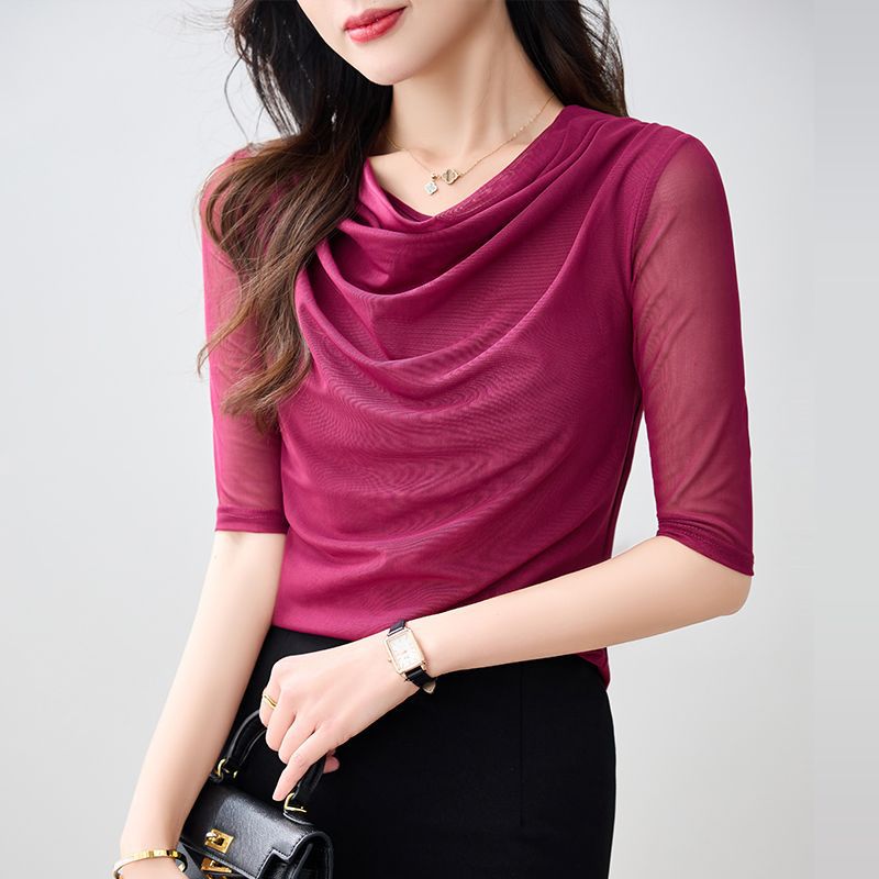 Summer Mesh Womens T Shirt Stylish Mid Length Sleeve Plus Size Flattering Fit Casual Everyday Wear Wholesale