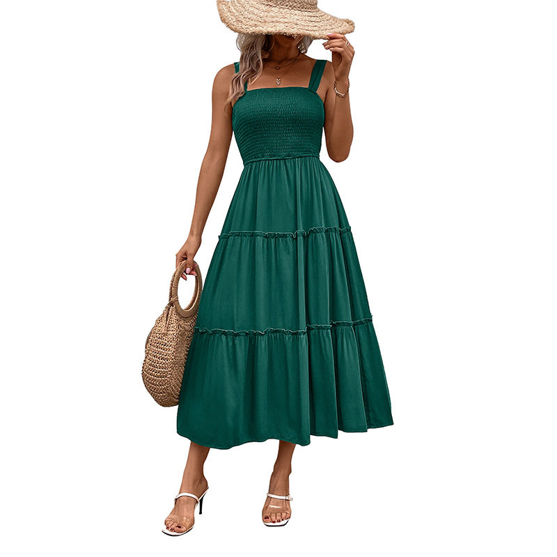 Casual Summer Dress Solid Color Adjustable Straps Waist Tie Design Beach Vacation Essential Wholesale Available