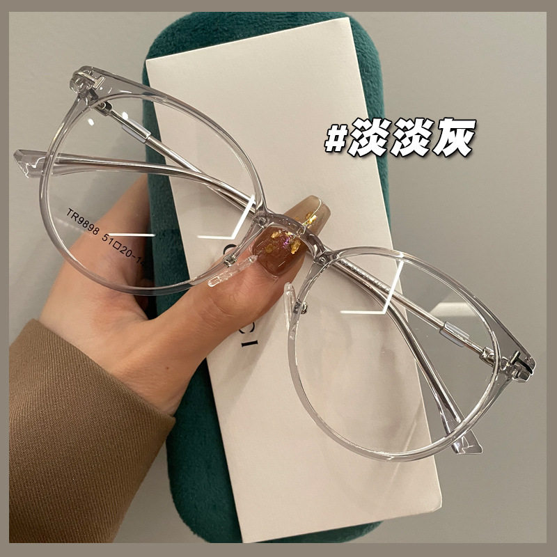New ultra-light TR90 glasses frame fashion simple cold brown men's and women's round frame flat mirror plain transparent myopia frame