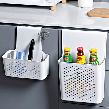 Wall-Mounted Storage Box Kitchen Cabinet Door Inner Shelf Hook Cling Film Cabinet Door Hanging Basket Organizer Storage Rack