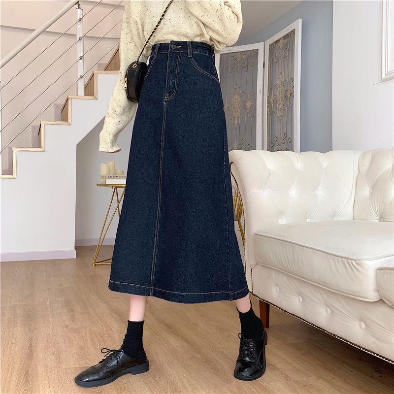High Waisted A Line Midi Skirt Slim Fit Split Design Versatile Denim Perfect for Spring and Autumn Wholesale
