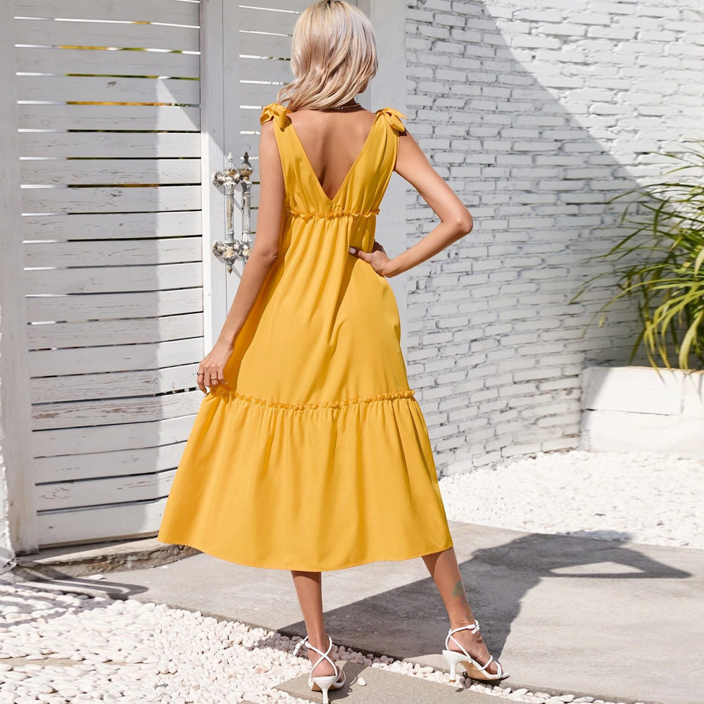 Womens Casual Beach Maxi Dress Waist Defined Spaghetti Straps Flowy Skirt Perfect for Vacation or Summer Events