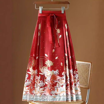 New Chinoiserie Improved Han Dynasty Skirt for Women 2025 Autumn and Winter New Hot Style Fashion Versatile Slimming Look Red Horse Face Skirt