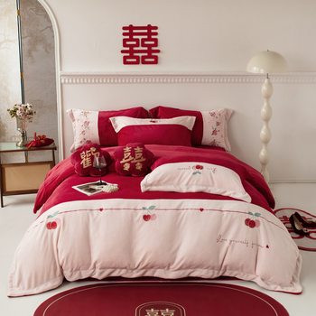 2025 New High-Weight Milk Velvet Wedding Embroidery Wedding Four-Piece Set Multi-Piece Set Recommended by Xiaohongshu