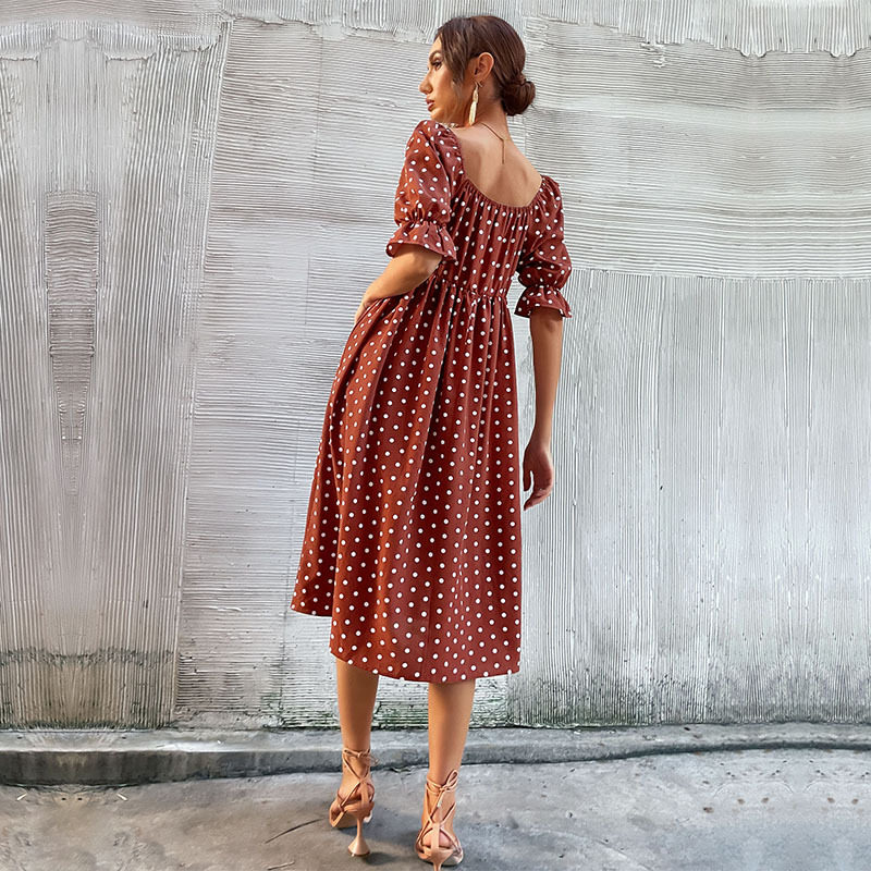 Vintage Polka Dot Ruffle Hem Dress Off Shoulder Summer Style Elegant Design Wholesale Available