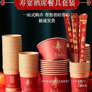 Factory Direct Sales Disposable Paper Bowls, Chopsticks, Spoons, Paper Cups, Thickened Tableware Sets for Birthday Banquets and Home Use