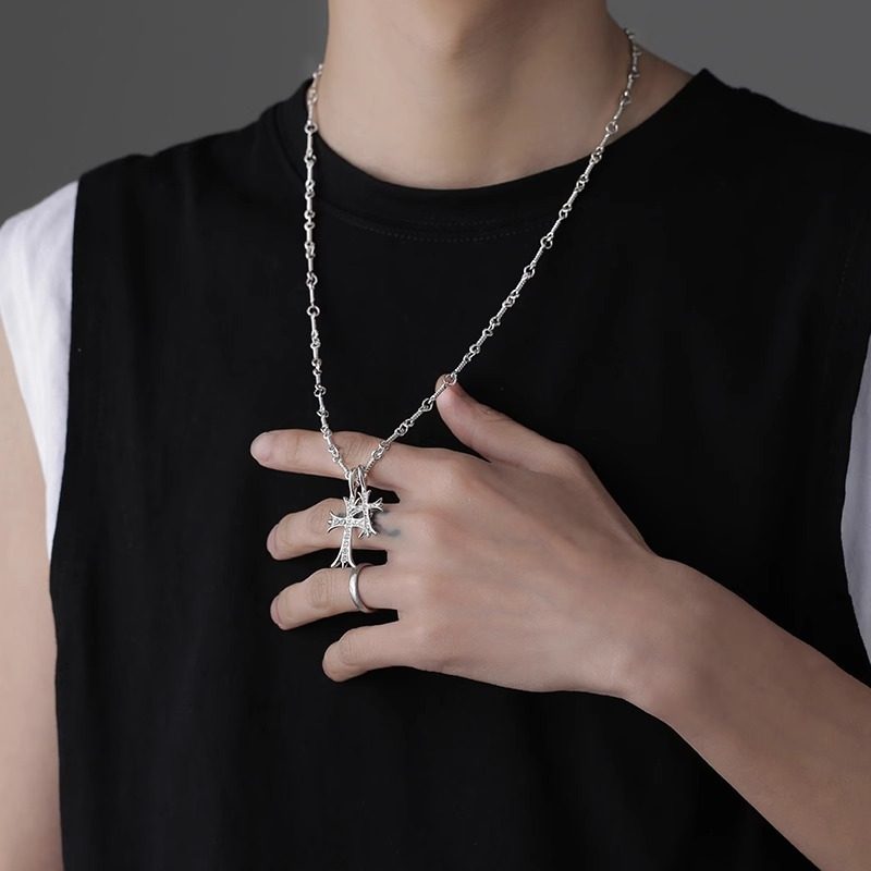 Double Cross Diamond Necklace for Men, Versatile, Trendy, Hip-Hop, Simple and Personalized Design, Clavicle Chain, Non-Fading Gift Jewelry