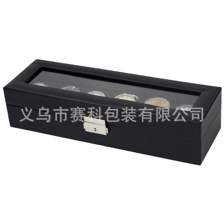 [Luxury Edition] Spot Wholesale Carbon Fiber Pattern 6-Digit Watch Box Storage Display Watch Box 6-Piece Pu Watch Box