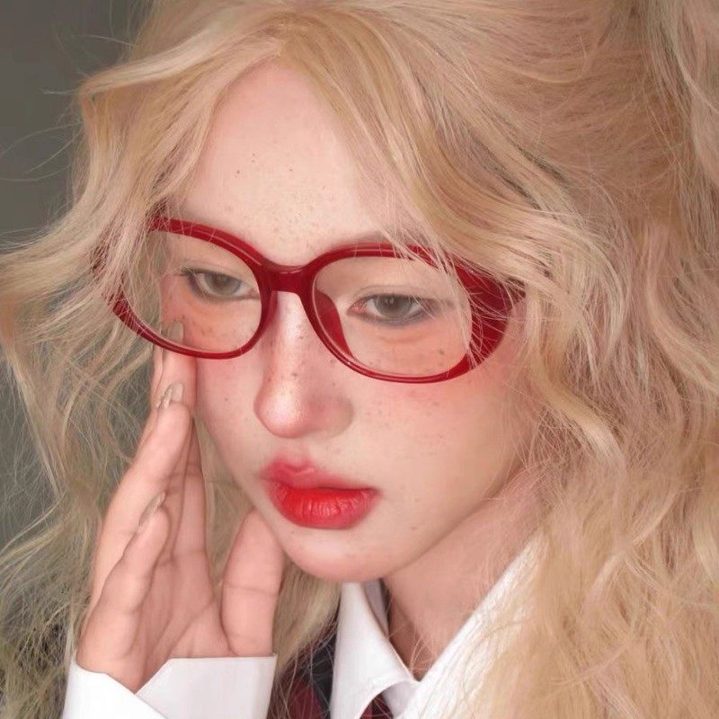 Ankesela Red Myopia Glasses for Women Retro Oval Cat Eye Y2K Asian Sexy Pure Lust Style Plain Glasses