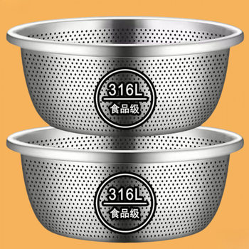 Food-Grade 304 Stainless Steel Draining Basket for Washing Vegetables, Household Rice Washing Strainer, Large Stainless Steel Basin