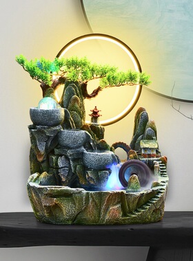 室内假山盆景摆件公桌面山水车流水风水轮循环生财运自动转球