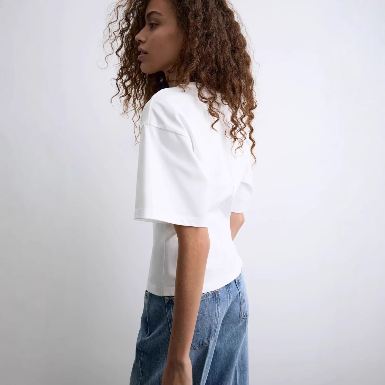 Womens Summer T Shirt Casual Loose Fit Waist Defining Design Round Neck 100 Cotton Versatile Everyday Wear