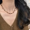 Maillard Natural Stone Tiger Eye Stone Brown Pearl Beaded Necklace High-End Women's 2025 Autumn and Winter New Sweater Chain