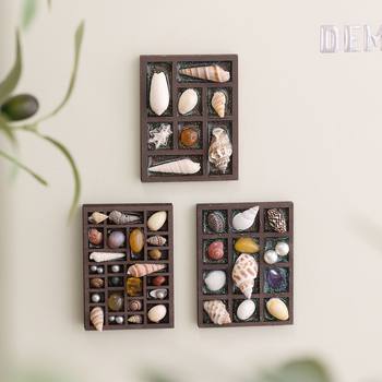 Creative Wooden Magnetic Refrigerator Stickers Natural Shell Conch Handmade Refrigerator Decorative Stickers Plaid Storage Decorative Magnets