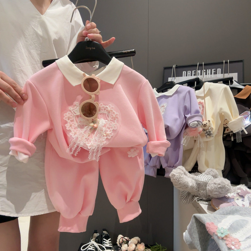 Girls' Hoodie Set, Spring & Autumn New Arrival, Cute Baby Two-Piece Set, Long-Sleeve T-Shirt & Casual Pants