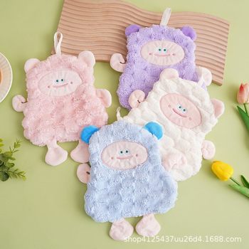 Little Sheep Towel Hand Towel Coral Fleece Soft Absorbent Cute Embroidery Hangable Cloth Kitchen Bathroom Quick-Drying Hanging Towel