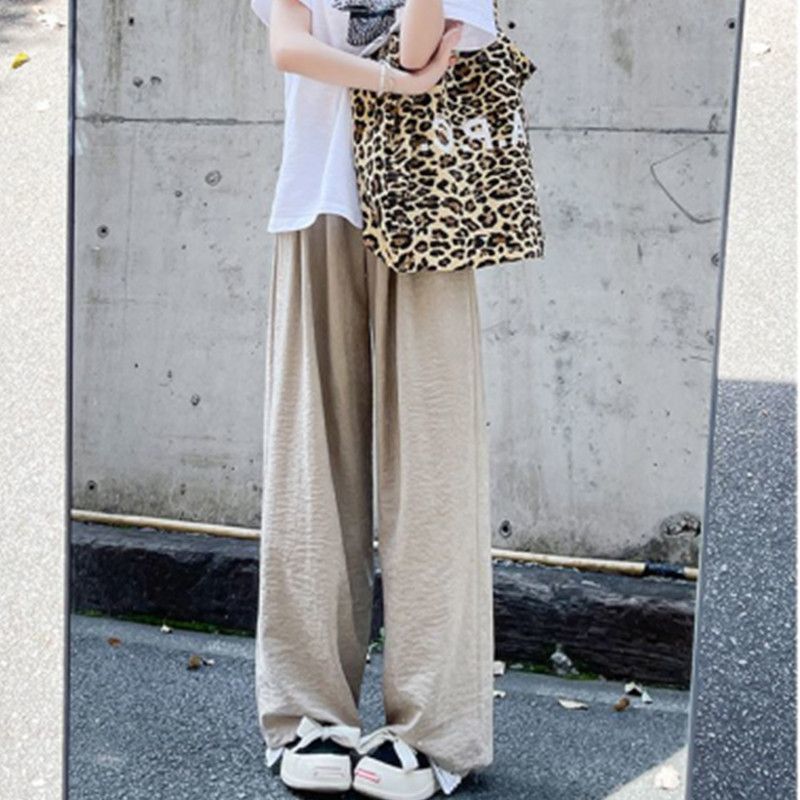Summer Loose Fit Wide Leg Trousers Lightweight Acetate Fabric High Waisted Casual Style Perfect for Everyday Wear