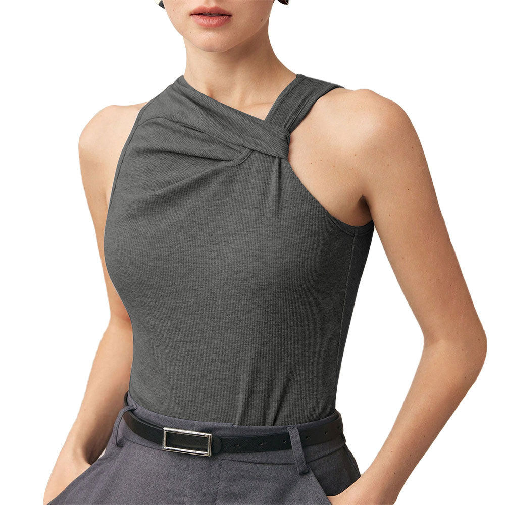 Chic Sleeveless T Shirt Elegant Design Summer Style Comfortable Fit Perfect for Office Wear Wholesale Available