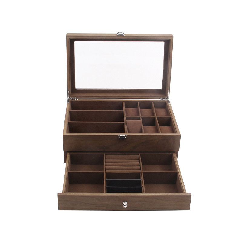 Spot wholesale wooden 8 12 glasses storage display box drawer double watch jewelry storage box