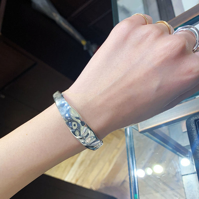 Silver gold color matching flat concave and convex heavy industry double layer 2024 new vintage bracelet women's ins cold style wide version to do the old