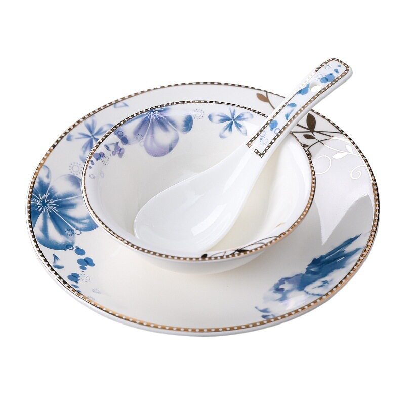 Hotel Tableware Set, Restaurant Chinese Hotel Bowls and Plates Three-Piece and Four-Piece Set, Factory Ceramic Bowls and Plates Five-Piece Set
