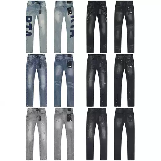 Cross-Border Trendy Brand Rta R+A Washed Vintage Distressed Embroidered Letter Heavy-Duty Skinny Jeans Long Pants for Men and Women