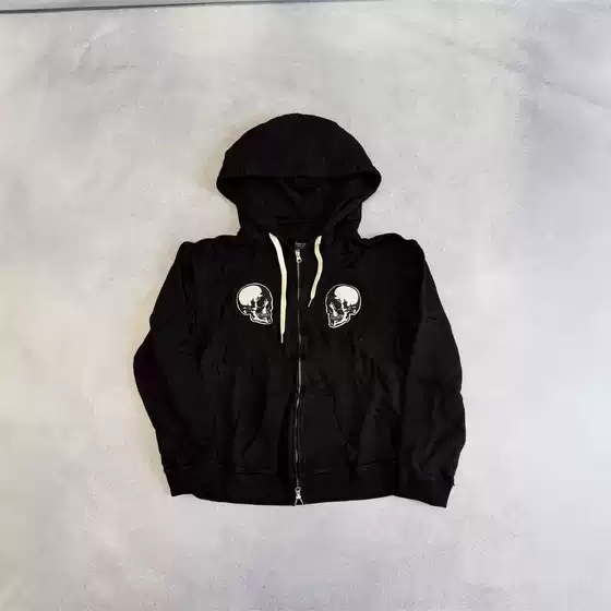 European and American Cross-Border Trendy Zip-Up Hooded Sweatshirt, Unisex Skull Print Color-Block Top