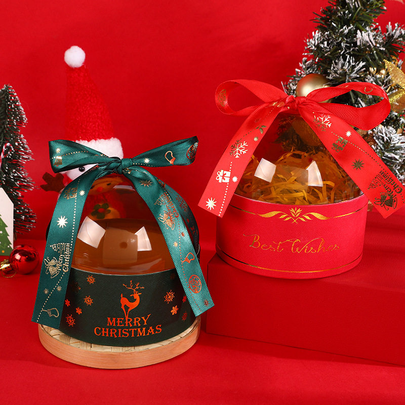 2025 New Gold-Stamped Semi-Circular Transparent Christmas Apple Hug Bucket Christmas Gift Box Christmas Apple Box