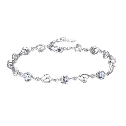 K-Style of the Ocean Heart Literary Blue Crystal Heart-Shaped Zircon Bracelet for Women Niche Elegant Inlaid with Colored Diamonds Heart Hand Jewelry
