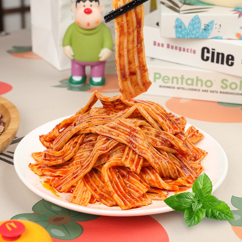 Buy 1 Get 5 Packs of Vegetarian Beef Tendon Snacks, Hunan Style Spicy Casual Snacks, Plastic Runway