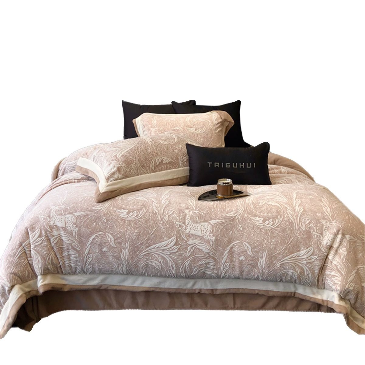 2 Classy American Thickeneded Milk Velvet Four-Piece Set with Carved Warm Coral Velvet Quilt Cover for Winter Double-Sided Velvet for Bed