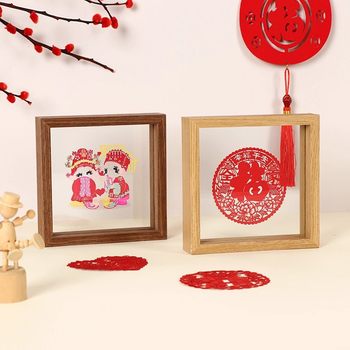 Double-Sided Glass Photo Frame, High Transparency, Wooden Paper-Cut Creative Display Stand, Wholesale Plant Specimen Display Frame