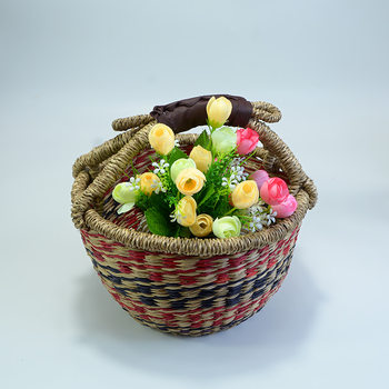 Hand Woven Small Flower Basket Straw Woven Basket Straw Woven Storage Hand Basket Shopping Basket Vegetable Basket