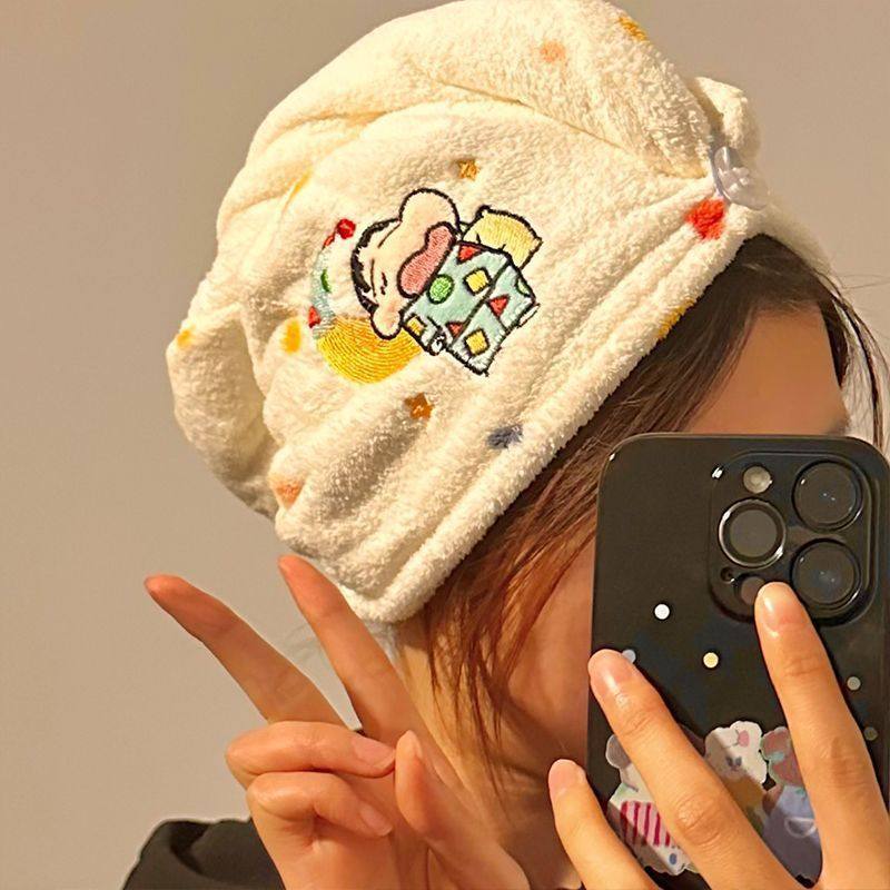 New Cute Cartoon Hair Drying Cap for Women, Water-Absorbent, Quick-Drying Hair Shower Cap, Adult Shampoo and Wipe Coral Velvet Towel