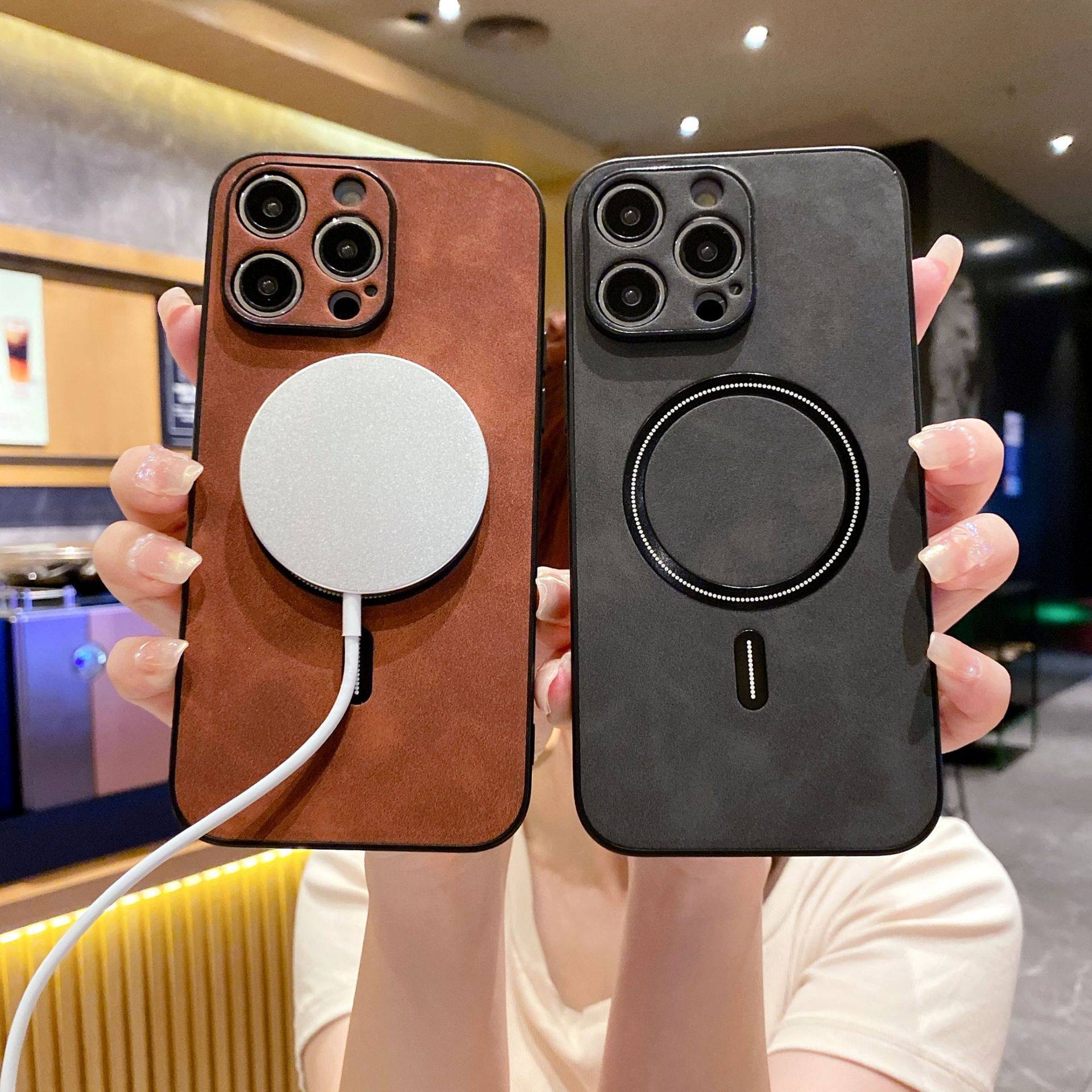 Suitable for iPhone 17Promax Phone Case, Apple 16 Wireless Magnetic Sheepskin Leather 15Pro Protective Cover