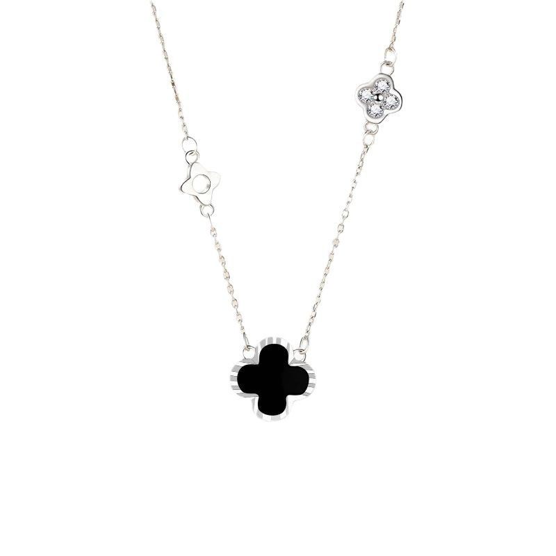 Four-leaf Clover Necklace Women's Korean-style Ins Imitation Agate Clavicle Chain Fashionable All-match High-end Diamond-studded Zircon Pendant
