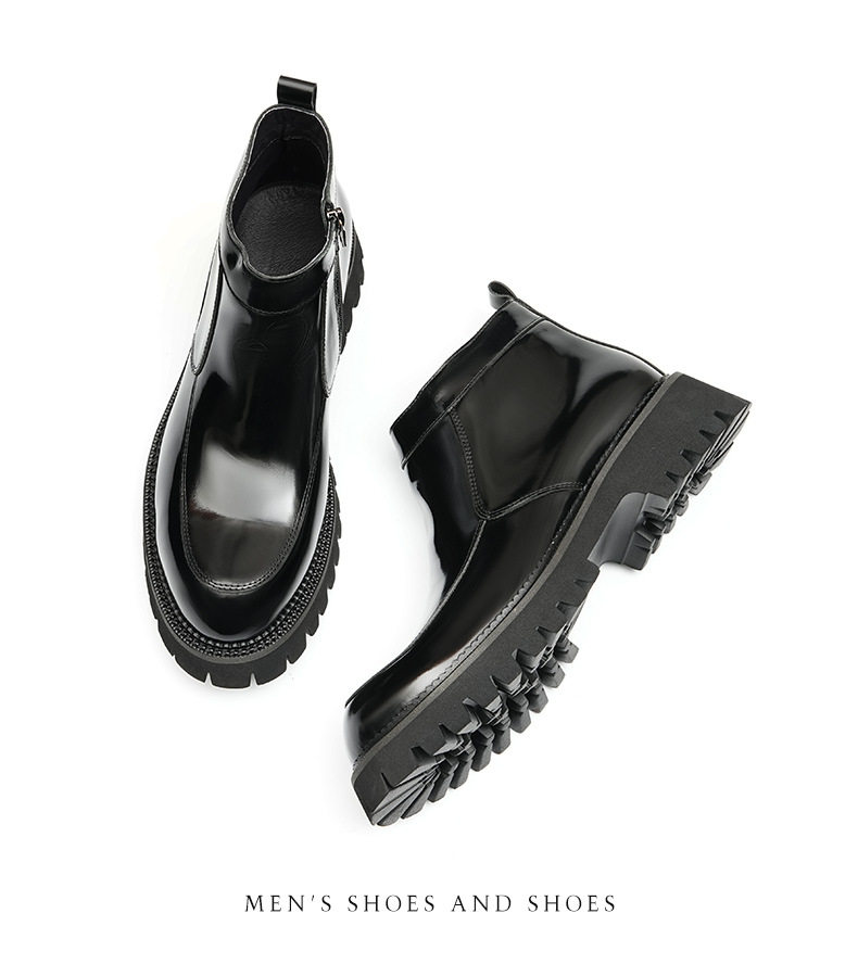 Boot Nam Cổ Cao Da Bóng Khóa Kéo Phong Cách Anh Quốc Chiều Cao Đế Khoảng 4cm Màu Đen chi tiết 12
