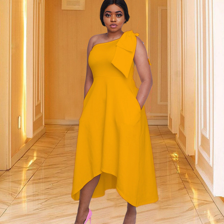 Plus Size Solid Color Elegant Bow Tie Party Dress Chic Commuter Style Perfect for Formal Occasions Wholesale Available