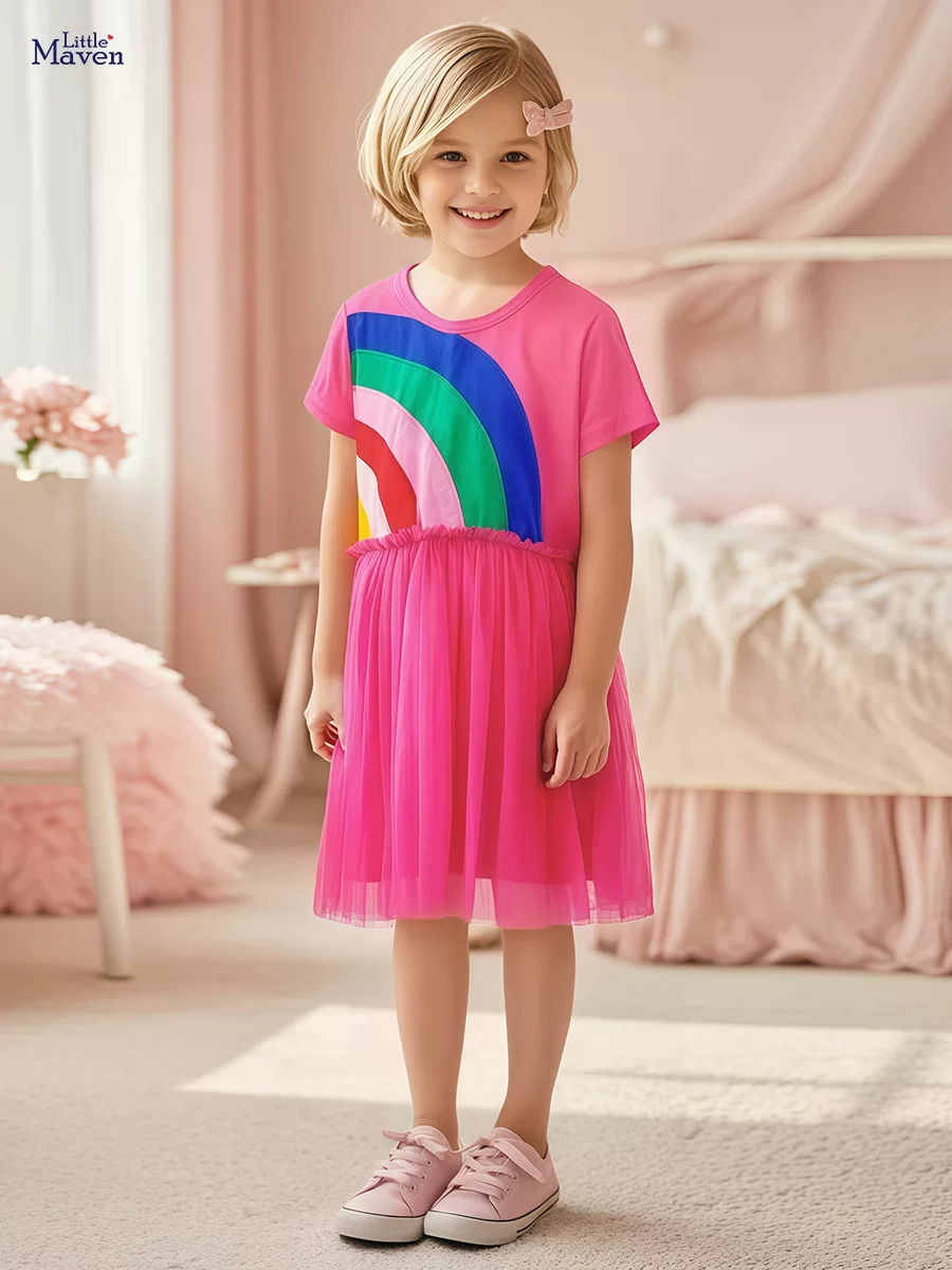 New Girls' Princess Dress, Summer Short-sleeve Tulle Kids' Skirt, Kids' Dress